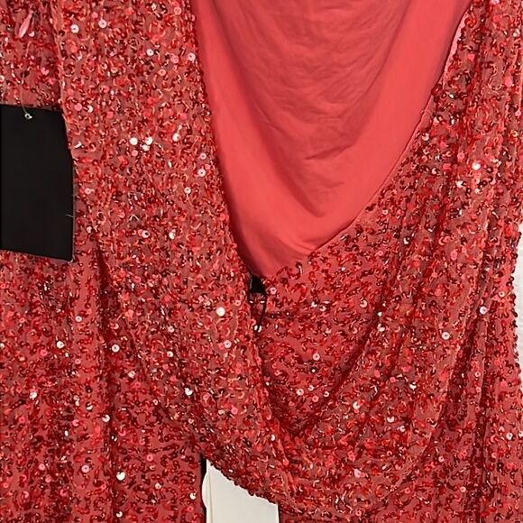 NWT Retrofete Esme Embellished Sequin Draped Mini Dress in Calypso Coral XL - Picture 8 of 13